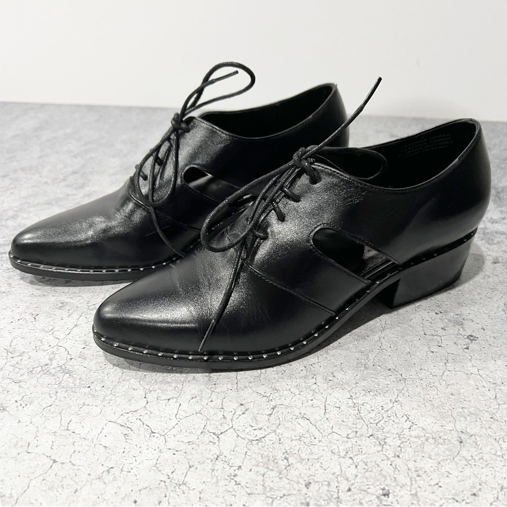 ABLE Women's Leather Heeled Made In Brazil Side Cut Out Black Lace Up Size 6